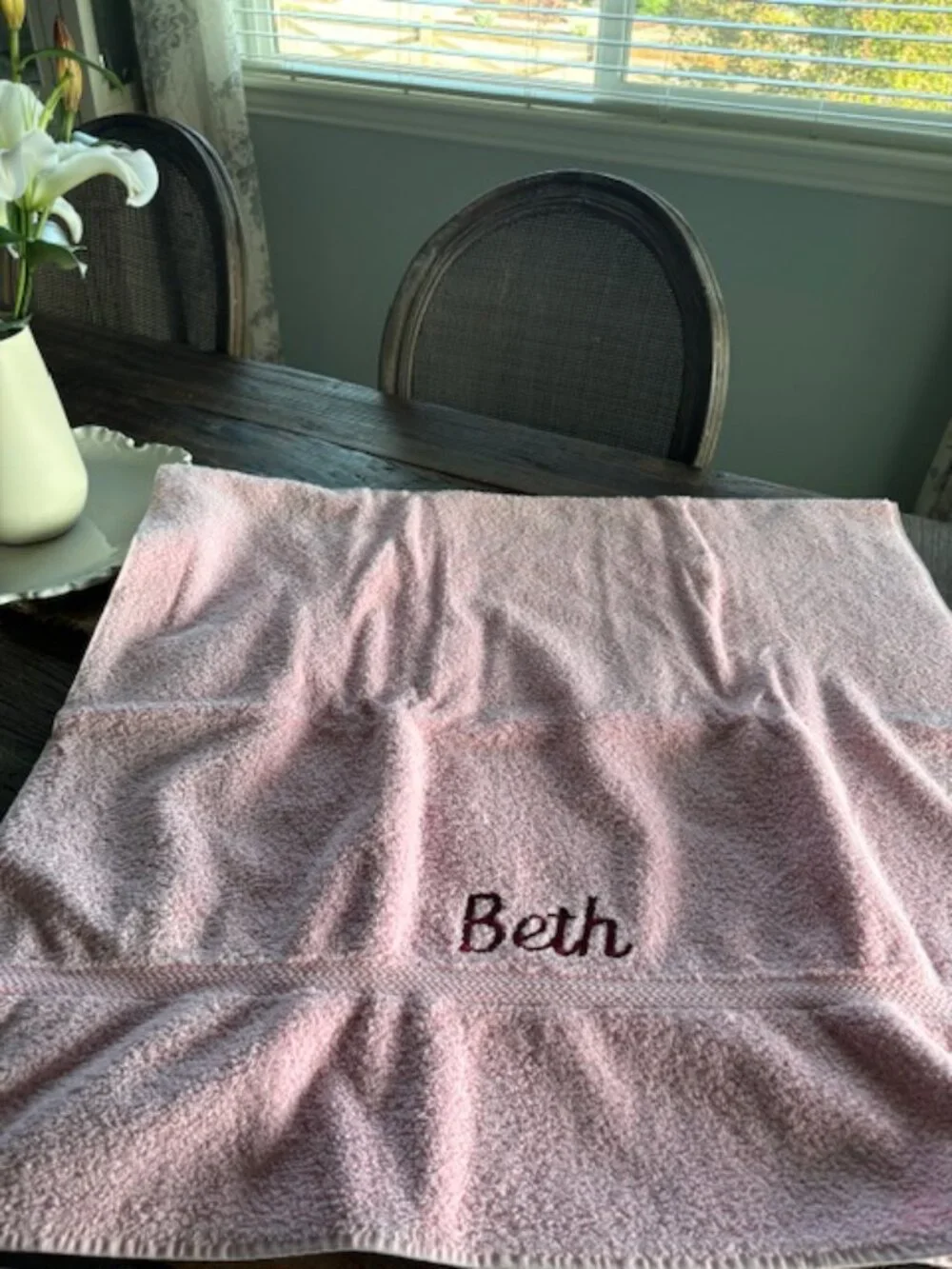 Monogrammed pink bath sheet - SALE!